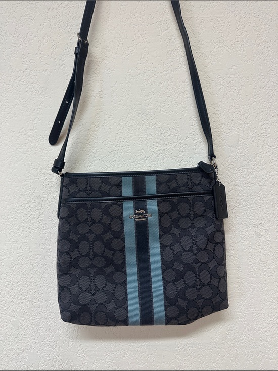Coach Handbags - Coach Black Signature Crossbody with Blue Center Stripe OS